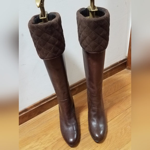 Ralph Lauren Quilted Meira Brown Leather Boots Size 5 - Picture 3 of 6